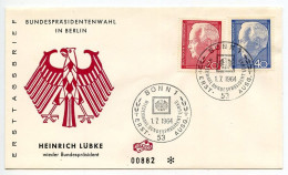 Germany, West 1964 FDC Scott 881-882 President Heinrich Lübke - 1961-1970