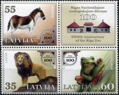 LATVIA - 2012 - BLOCK OF 3 STAMPS AND 1 LABEL MNH ** - Centenary Of The Riga Zoo - Lettonie