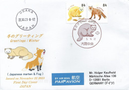 Japan 2022 Osaka Fox Japanese Marten Postmark FDC Cover - Big Cats (cats Of Prey)