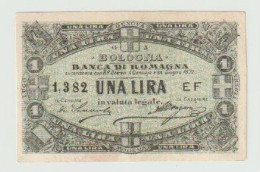 1872, BANCA DI ROMAGNA, BOLOGNA, UNA LIRA. NO PIEGHE, NO FORI. VEDI FOTO. - Autres & Non Classés