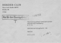 DDR Dienst Brief - Nur Für Den Dienstgebrauch - HERDER CLUB Berlin 1988 - Servicio Central De Correos