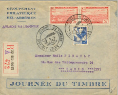 1947 SIDI - BEL - ABBES / PARIS , SOBRE CERTIFICADO , JOURNÉE DU TIMBRE , CORREO AÉREO . LLEGADA AL DORSO - Storia Postale