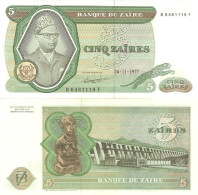 Zaire P21b, 5 Zaires, Mobutu, Leopard / Hydroelectric Dam, Congo River XF+ LARGE - Zaïre