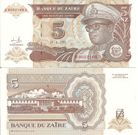 Zaire P53, 5 Nouveaux Zaires, Mobutu, Leopard, / Palace Of The Nation, UNC 1993 - Zaïre