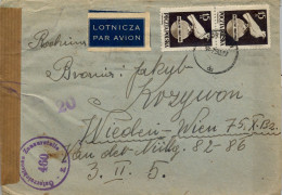 1950 ANDRYCHÓW / WIEN , SOBRE CIRCULADO , MARCA DE CENSURA  ESTAMPADA EN AUSTRIA , CORREO AÉREO - Cartas & Documentos