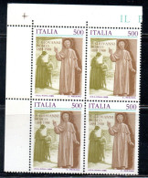 ITALIA REPUBBLICA ITALY REPUBLIC 1988 S. ST. SAN GIOVANNI BOSCO CENTENARIO CENTENARY QUARTINA ANGOLO DI FOGLIO BLOCK MNH - 1981-90: Mint/hinged