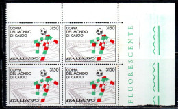 ITALIA REPUBBLICA ITALY 1988 LO SPORT ITALIANO COPPA DEL MONDO CUP 90 MASCOTTE CIAO QUARTINA ANGOLO DI FOGLIO MNH - 1971-80:  Nuevos
