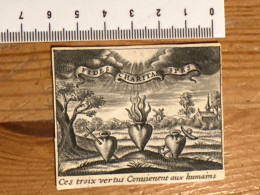 Kopergravure Peachment Perkament Fides Charité Spes 3 Deugden Hart In Vlammen 6,5x9,5 Cm Holy Card Image Pieuse - Collections