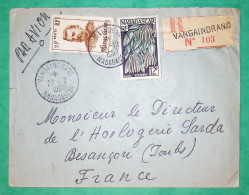 LETTRE PAR AVION RECOMMANDE MADAGASCAR VANGAINDRANO POUR SARDA HORLOGERIE BESANCON DOUBS 1957 COVER FRANCE - Luftpost