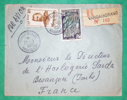 LETTRE PAR AVION RECOMMANDE MADAGASCAR VANGAINDRANO POUR SARDA HORLOGERIE BESANCON DOUBS 1957 COVER FRANCE - Poste Aérienne