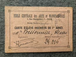 Carte élève Ingénieur De 1ère Année Ecole Centrale Des Arts Et Manufactures Paris Année Scolaire 1944-1945 - Diplomas Y Calificaciones Escolares