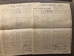 3x Relevé Des Notes Lycée CARNOT DIJON Année Scolaire 1935- 1936 - Diplomas Y Calificaciones Escolares