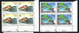 ITALIA REPUBBLICA ITALY REPUBLIC 1988 EUROPA CEPT UNITA SERIE COMPLETA COMPLETE SET QUARTINA ANGOLO DI FOGLIO BLOCK MNH - 1981-90: Mint/hinged