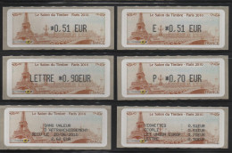 6 Atms, Lisa1, Ecopli  E 0.51€, 0.56€, Union Eur P 0.70€, LETTRE 0.85€, Salon Du Timbre 2010, TOUR EIFFEL - 2010-... Vignettes Illustrées