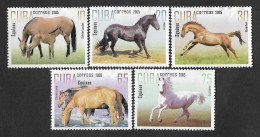 SE)2005 CUBA COMPLETE SERIES FAUNA OF CUBA, EQUINE HORSES, 5 MNH STAMPS - Andere & Zonder Classificatie