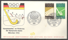 Germany. Sc. B446-B447.   The 1972 Summer Olympics - Games Of The XX Olympiad. Hockey.  FDC Cancellation On FDC Envelope - 1961-1970