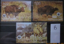 KAMPUCHEA 1986 ~ S.G. 781 - 783, ~ 'LOT B' ~ ENDANGERED ANIMALS. ~ VFU #03344 - Kampuchea