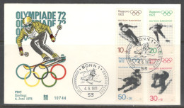 Germany. Sc. B472-B475.   The 1972 Winter Olympics - XI Olympic Winter Games. Skiing.  FDC Cancellation On FDC Envelope - 1971-1980