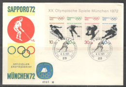 Germany. Sc. B475a. Souvenir Sheet.  The 1972 Winter Olympics - XI Olympic Winter Games. Hockey.  FDC Cancellation On FD - 1971-1980