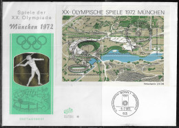 Germany. FDC Mi. BL7. Souvenir Sheet. Summer Olympic Games 1972 - Munich. FDC Cancellation On Big Special Envelope 21731 - 1971-1980