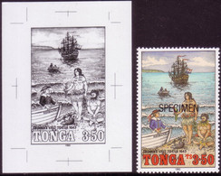 Tonga 1993 - Tasman - Crew Trade With Natives  - Parrot - Proof + Specimen - Perroquets & Tropicaux