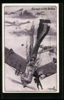 Künstler-AK Kampf In Den Lüften, Deutsches Militärflugzeug Beim Absturz  - 1914-1918: 1st War