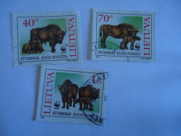 LITHUANIA  USED 3  STAMPS  ANIMALS  BISON  WWF - Oblitérés