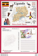 UGANDA MOTW Maps Of The World Postcard 2022 Cancelled With Independence Monument Postage Stamp OUGANDA - Landkarten