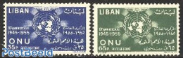 Lebanon 1956 10 Years UNO 2v, Unused (hinged), History - Various - United Nations - Maps - Géographie