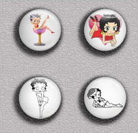 BETTY BOOP ART BADGE BUTTON PIN SET 2 (1inch/25mm Diameter) 35 DIFF - Cómics