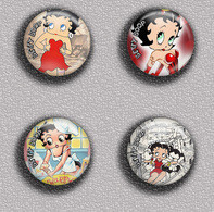 BETTY BOOP ART BADGE BUTTON PIN SET 4 (1inch/25mm Diameter) 35 DIFF - Cómics