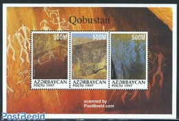 Azerbaijan 1997 Cave Paintings 3v M/s, Mint NH, Nature - Animals (others & Mixed) - Art - Cave Paintings - Prehistoria