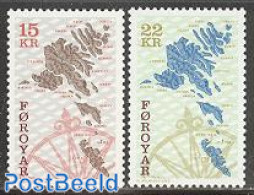 Faroe Islands 2000 Definitives, Maps 2v, Mint NH, Various - Maps - Geography