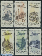 Poland 1957 Airmail Definitives 6v, Mint NH, Transport - Aircraft & Aviation - Neufs