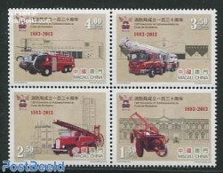 Macao 2013 Fire Brigades 4v [+] Or [:::], Mint NH, Transport - Automobiles - Fire Fighters & Prevention - Unused Stamps