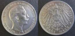 Allemagne. Prusse 3 Mark 1910 A Berlin, Wilhelm II , KM# 527 , En Argent - 2, 3 & 5 Mark Argent