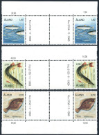 Finland-Aland 36-43-48 Gutter Pairs, MNH. Michel 38-40. Fish 1989. - Ålandinseln