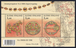 Finland 1108 Sheet,MNH.Mi Bl.21. Legend Of The Kalevala,150th Ann.1999.Brooches. - Unused Stamps