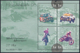 Finland 961 Ad Sheet,MNH.Michel 1297-1300 Bl.16. Motor Sports Drivers,1995. - Unused Stamps