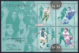 Finland 957 Ad Sheet,MNH.Mi Bl.15. Team Sports,1995.Hockey,Soccer,Basketball. - Neufs