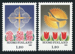 Finland 730-731, MNH. Mi 979-980. Christmas 1985. Bird, Tulips, Hyacinths,Cross. - Nuovi