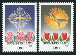 Finland 730-731, MNH. Mi 979-980. Christmas 1985. Bird, Tulips, Hyacinths,Cross. - Ongebruikt
