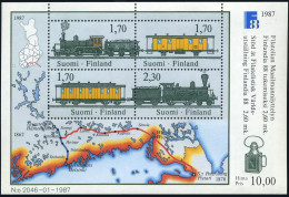 Finland 755 Ad Sheet,MNH.Michel 1017-1020 Bl.3. FINLANDIA-1988,Locomotives,Map. - Ungebraucht