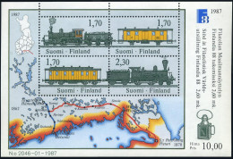 Finland 755 Ad Sheet,MNH.Michel 1017-1020 Bl.3. FINLANDIA-1988,Locomotives,Map. - Nuevos
