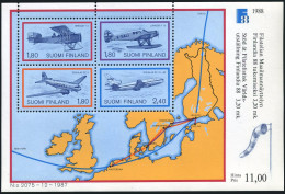 Finland 773 Sheet,MNH.Michel 1053-1056 Bl.4. FINLANDIA-1988.Airmail Flights. - Ongebruikt