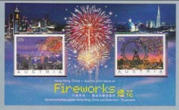 Austria 2006 Hong Kong Joint Issue Fireworks S/S With Crystals Attached - Unusual - Ungebraucht