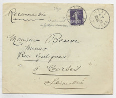 FRANCE SEMEUSE 35C N° 142 LETTRE REC PROVISOIRE C. PERLE CRAMANS 30.4.10 JURA - 1906-38 Säerin, Untergrund Glatt