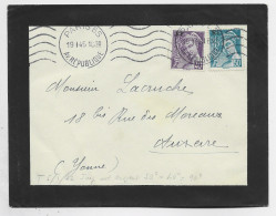 FRANCE MERCURE 50C RF + 40C RF LETTRE DEUIL  MEC PARIS 65 19.1.1945 AV REPUBLIQUE AU TARIF IMPRIME URGENT - 1938-42 Mercure