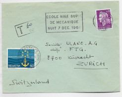 FRANCE CHEFFER 30C VIOLET SEUL LETTRE MEC NANTES 20.11.1968 POUR SUISSE TAXE 50C KUSNACHT - 1967-1970 Marianne (Cheffer)