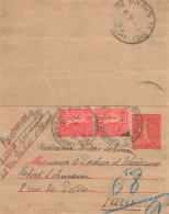 ENTIER SEMEUSE 50C + COMPLEMENT PAIRE 50C CARTE LETTRE PNEUMATIQUE PARIS 1931 - Cartes-lettres